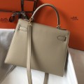 「#4060」Hermès Trench Coat Gray Kelly Bag Gold Buckle 25cm