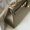 「#4060」Hermès Trench Coat Gray Kelly Bag Gold Buckle 25cm