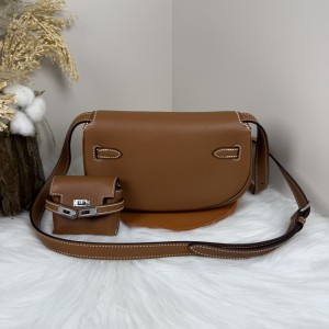 「#4514」 Hermes Moon Bag Earthy Yellow Silver Buckle Swift Leather Kelly Moove Large Bag 17cm Small Bag 7.5cm