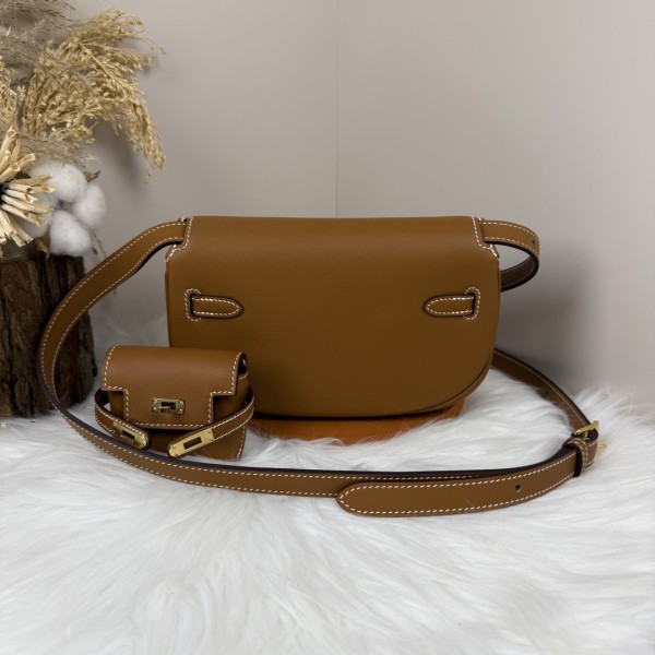 「#4515」 Hermès Moon Bag Gold Buckle Swift Leather Kelly Moove Large Bag 17cm Small Bag 7.5cm