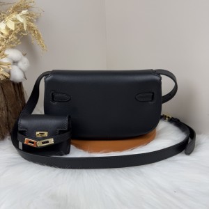 「#4516」 Hermès Moon Bag Black Gold Buckle Swift Leather Kelly Moove Large Bag 17cm Small Bag 7.5cm