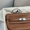「#4520」 Hermès Moon Bag Golden Brown Silver Buckle Swift Leather Kelly Moove Large Bag 17cm Small Bag 7.5cm