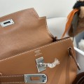 「#4520」 Hermès Moon Bag Golden Brown Silver Buckle Swift Leather Kelly Moove Large Bag 17cm Small Bag 7.5cm