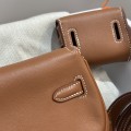 「#4520」 Hermès Moon Bag Golden Brown Silver Buckle Swift Leather Kelly Moove Large Bag 17cm Small Bag 7.5cm