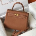 「#4061」 Hermes Golden Brown Kelly Bag Gold Buckle 25cm