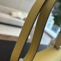 「#4522」 Hermes Pistol Bag Chick Yellow Verrou Epsom Leather Stainless Steel Hardware Semi-Handmade Wax Thread Sewing 21cm