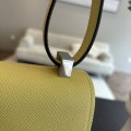 「#4522」 Hermes Pistol Bag Chick Yellow Verrou Epsom Leather Stainless Steel Hardware Semi-Handmade Wax Thread Sewing 21cm