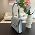 「#4523」 Hermes Pistol Bag Haze Blue Verrou Epsom Leather Stainless Steel Hardware Semi-Handmade Wax Thread Sewing 21cm 「#4523」 Hermes Pistol Bag Haze Blue Verrou Epsom Leather Stainless Steel Hardware Semi-Handmade Wax Thread Sewing 21cm
