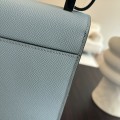 「#4523」 Hermes Pistol Bag Haze Blue Verrou Epsom Leather Stainless Steel Hardware Semi-Handmade Wax Thread Sewing 21cm 「#4523」 Hermes Pistol Bag Haze Blue Verrou Epsom Leather Stainless Steel Hardware Semi-Handmade Wax Thread Sewing 21cm