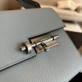 「#4523」 Hermes Pistol Bag Haze Blue Verrou Epsom Leather Stainless Steel Hardware Semi-Handmade Wax Thread Sewing 21cm 「#4523」 Hermes Pistol Bag Haze Blue Verrou Epsom Leather Stainless Steel Hardware Semi-Handmade Wax Thread Sewing 21cm