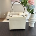 「#4525」 Hermes Pistol Bag Milkshake White Verrou Epsom Leather Stainless Steel Hardware Semi-handmade Wax Thread Sewing 21cm