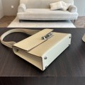 「#4525」 Hermes Pistol Bag Milkshake White Verrou Epsom Leather Stainless Steel Hardware Semi-handmade Wax Thread Sewing 21cm