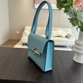 「#4526」 Hermes Pistol Bag Northern Blue Verrou Epsom Leather Stainless Steel Hardware Semi-Handmade Wax Thread Sewing 21cm