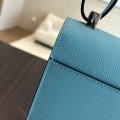 「#4526」 Hermes Pistol Bag Northern Blue Verrou Epsom Leather Stainless Steel Hardware Semi-Handmade Wax Thread Sewing 21cm