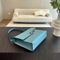 「#4526」 Hermes Pistol Bag Northern Blue Verrou Epsom Leather Stainless Steel Hardware Semi-Handmade Wax Thread Sewing 21cm