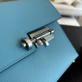 「#4526」 Hermes Pistol Bag Northern Blue Verrou Epsom Leather Stainless Steel Hardware Semi-Handmade Wax Thread Sewing 21cm