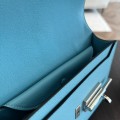 「#4526」 Hermes Pistol Bag Northern Blue Verrou Epsom Leather Stainless Steel Hardware Semi-Handmade Wax Thread Sewing 21cm