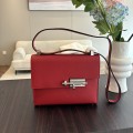 「#4528」 Hermes pistol bag red Verrou epsom leather stainless steel hardware semi-handmade wax thread sewing 21cm