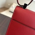 「#4528」 Hermes pistol bag red Verrou epsom leather stainless steel hardware semi-handmade wax thread sewing 21cm