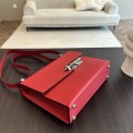 「#4528」 Hermes pistol bag red Verrou epsom leather stainless steel hardware semi-handmade wax thread sewing 21cm