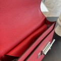 「#4528」 Hermes pistol bag red Verrou epsom leather stainless steel hardware semi-handmade wax thread sewing 21cm