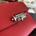 「#4528」 Hermes pistol bag red Verrou epsom leather stainless steel hardware semi-handmade wax thread sewing 21cm