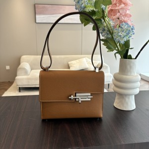 「#4529」 Hermès pistol bag golden brown Verrou epsom leather stainless steel hardware semi-handmade wax thread sewing 21cm