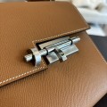 「#4529」 Hermès pistol bag golden brown Verrou epsom leather stainless steel hardware semi-handmade wax thread sewing 21cm