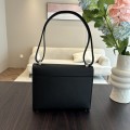「#4531」 Hermes Pistol Bag Black Verrou Epsom Leather Stainless Steel Hardware Semi-Handmade Wax Thread Sewing 21cm