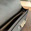「#4531」 Hermes Pistol Bag Black Verrou Epsom Leather Stainless Steel Hardware Semi-Handmade Wax Thread Sewing 21cm
