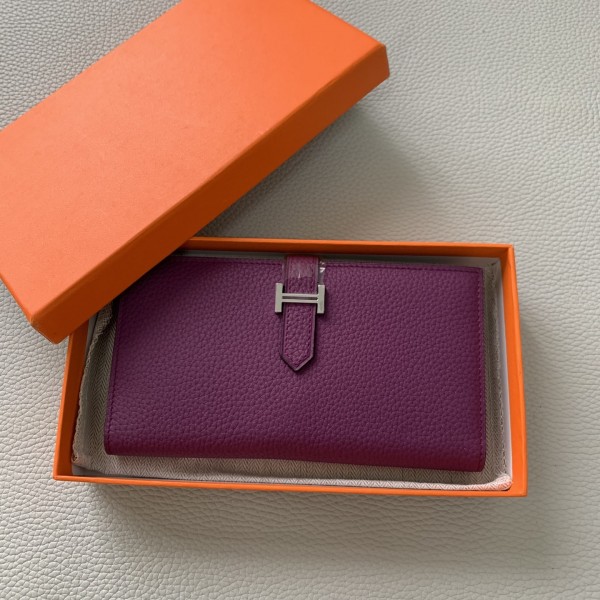 「#4556」 Hermes purple suit wallet bearn wallet togo leather 17.5*9cm