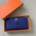 「#4558」 Hermes Sapphire Blue Suit Wallet Bearn Wallet Togo Leather 17.5*9cm