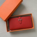 「#4559」 Hermes Red Suit Clip Bearn Wallet Togo Leather 17.5*9cm