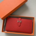 「#4559」 Hermes Red Suit Clip Bearn Wallet Togo Leather 17.5*9cm