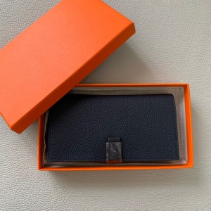 「#4561」 Hermes black suit clip bearn wallet togo leather 17.5*9cm