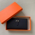 「#4561」 Hermes black suit clip bearn wallet togo leather 17.5*9cm