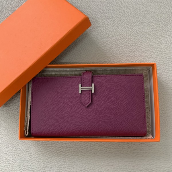 「#4562」 Hermes black suit clip bearn wallet togo leather 17.5*9cm