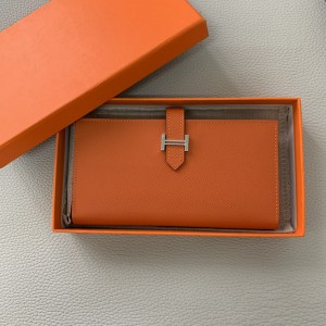 「#4564」 Hermes orange suit clip bearn wallet togo leather 17.5*9cm