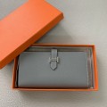 「#4565」 Hermes Linen Blue Suit Clip Bearn Wallet Togo Leather 17.5*9cm