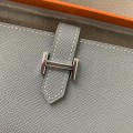 「#4565」 Hermes Linen Blue Suit Clip Bearn Wallet Togo Leather 17.5*9cm