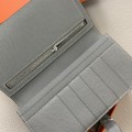「#4565」 Hermes Linen Blue Suit Clip Bearn Wallet Togo Leather 17.5*9cm