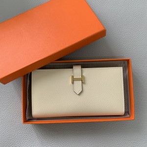 「#4567」 Hermes milkshake platinum suit clip bearn wallet togo leather 17.5*9cm