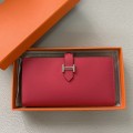 「#4568」 Hermes pink suit wallet bearn wallet togo leather 17.5*9cm