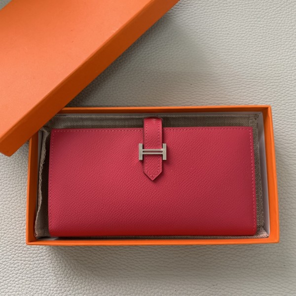 「#4568」 Hermes pink suit wallet bearn wallet togo leather 17.5*9cm