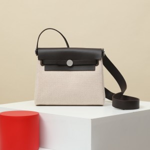 「#4571」 Hermès Ebony HB20H Viking Canvas and Hunter Leather Shoulder Bag 20cm