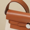「#4573」 Hermès Golden Brown HB20H Viking Canvas and Hunter Leather Shoulder Bag 20cm