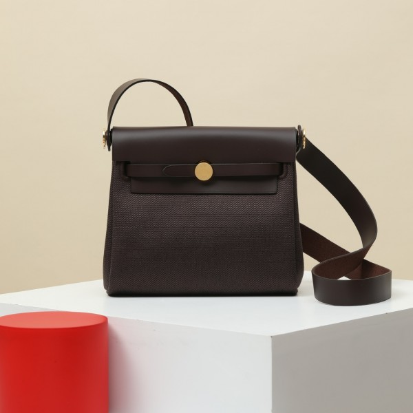 「#4574」Hermès HB20H Gold Buckle Viking Canvas and Hunter Leather Shoulder Bag 20cm