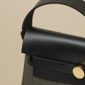 「#4576」 Hermès Black/Bronze Green Gold Buckle HB20H Viking Canvas and Hunter Leather Shoulder Bag 20cm