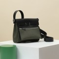 「#4577」 Hermes Black/Bronze Green Silver Buckle HB20H Viking Canvas and Hunter Leather Shoulder Bag 20cm