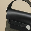 「#4577」 Hermes Black/Bronze Green Silver Buckle HB20H Viking Canvas and Hunter Leather Shoulder Bag 20cm